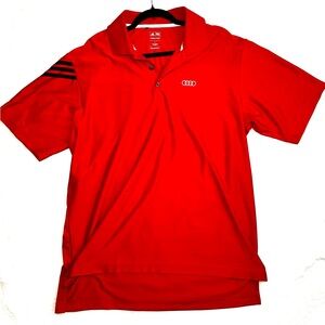 ADIDAS AUDI Embroidered Golf Polo Short Sleeve Collar Shirt Red Black Men Size L